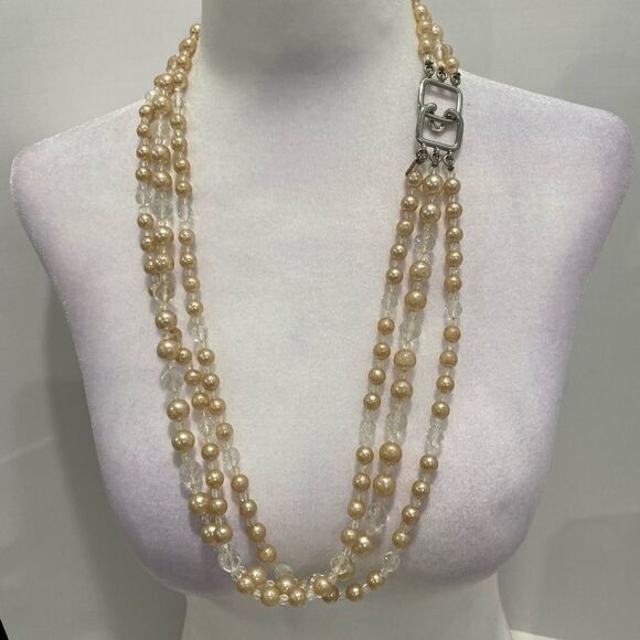 Kenneth Lane Vintage 3 Strand Faux Beaded Pearl Necklace - Picture 1 of 11